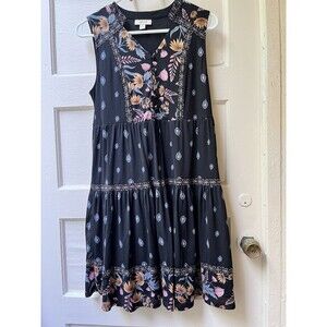Style And Co Bohemian Dark Prairie Dress PS Midi Floral Navy Ranch Peasant New